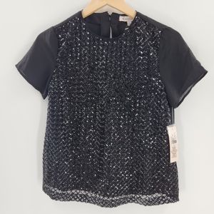 Nanette Lepore Black w/ Black Sequins Short Sleeve Women's Top Size XSmall